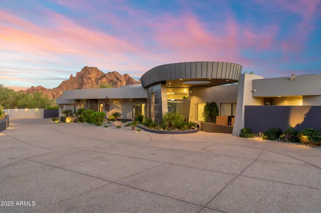 front view of a house with a patio