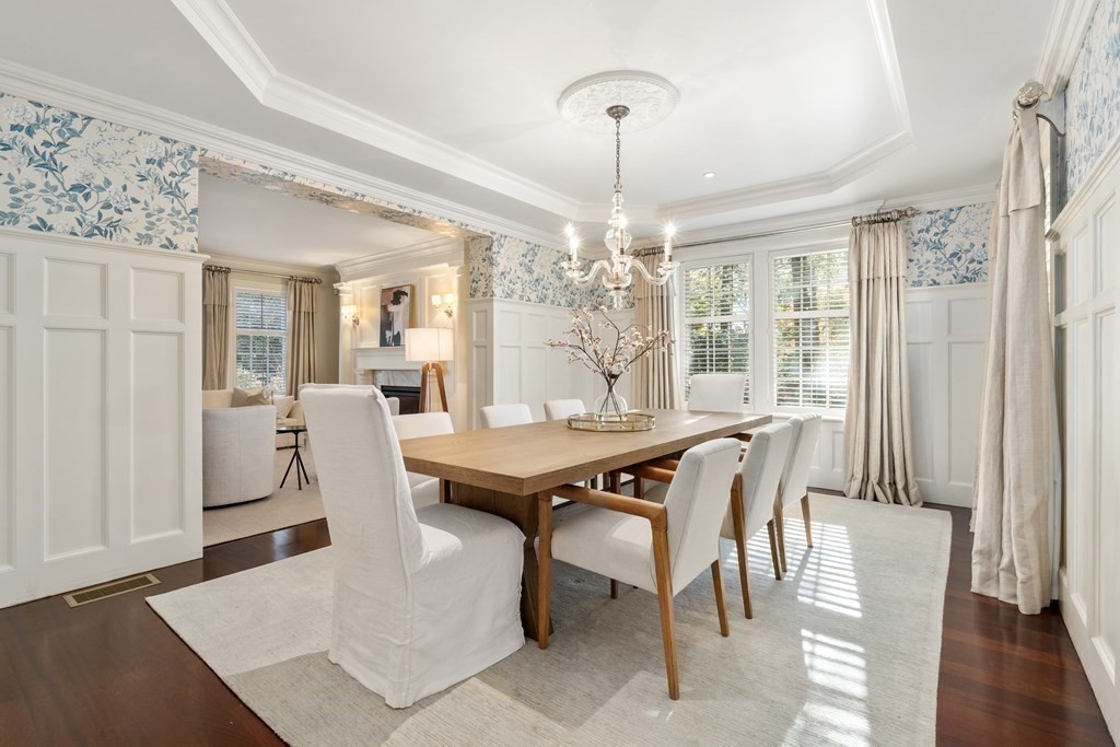 39 Temple Road Wellesley, MA 02482 - Photo 3 of 35 a view of a dining room with furniture wooden floor and chandelier