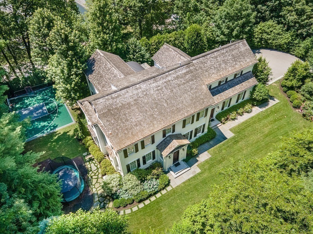 39 Temple Road Wellesley, MA 02482 - Photo 35 of 35 an aerial view of a house with a yard and large trees