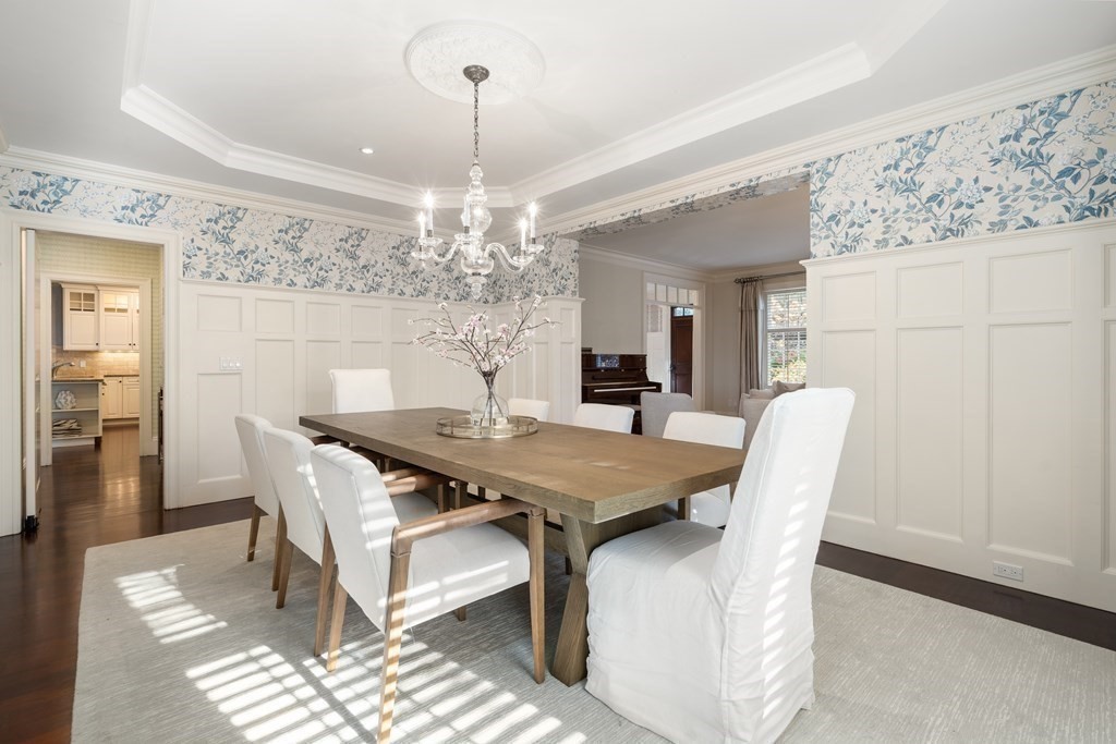 39 Temple Road Wellesley, MA 02482 - Photo 4 of 35 a view of a dining room with furniture and chandelier