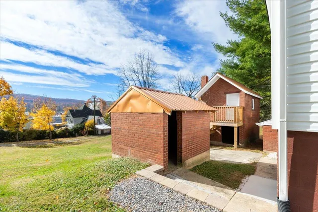 a aerial view of a house with swimming pool