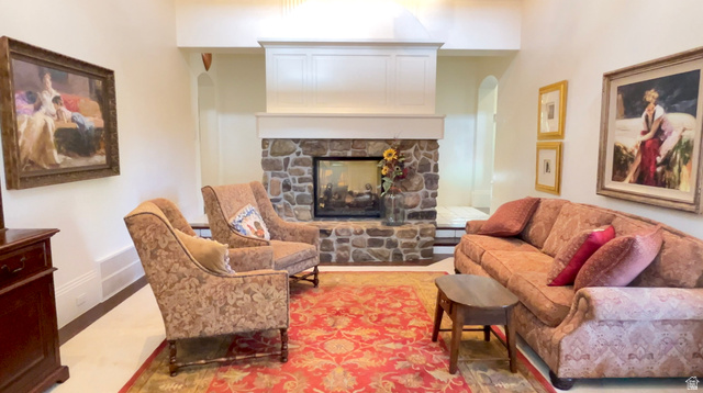 426 West Center Street Parowan, UT 84761 - Photo 35 of 107 Stone fireplace with a white mantel and surround