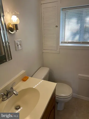 a bathroom with a sink a toilet and mirror