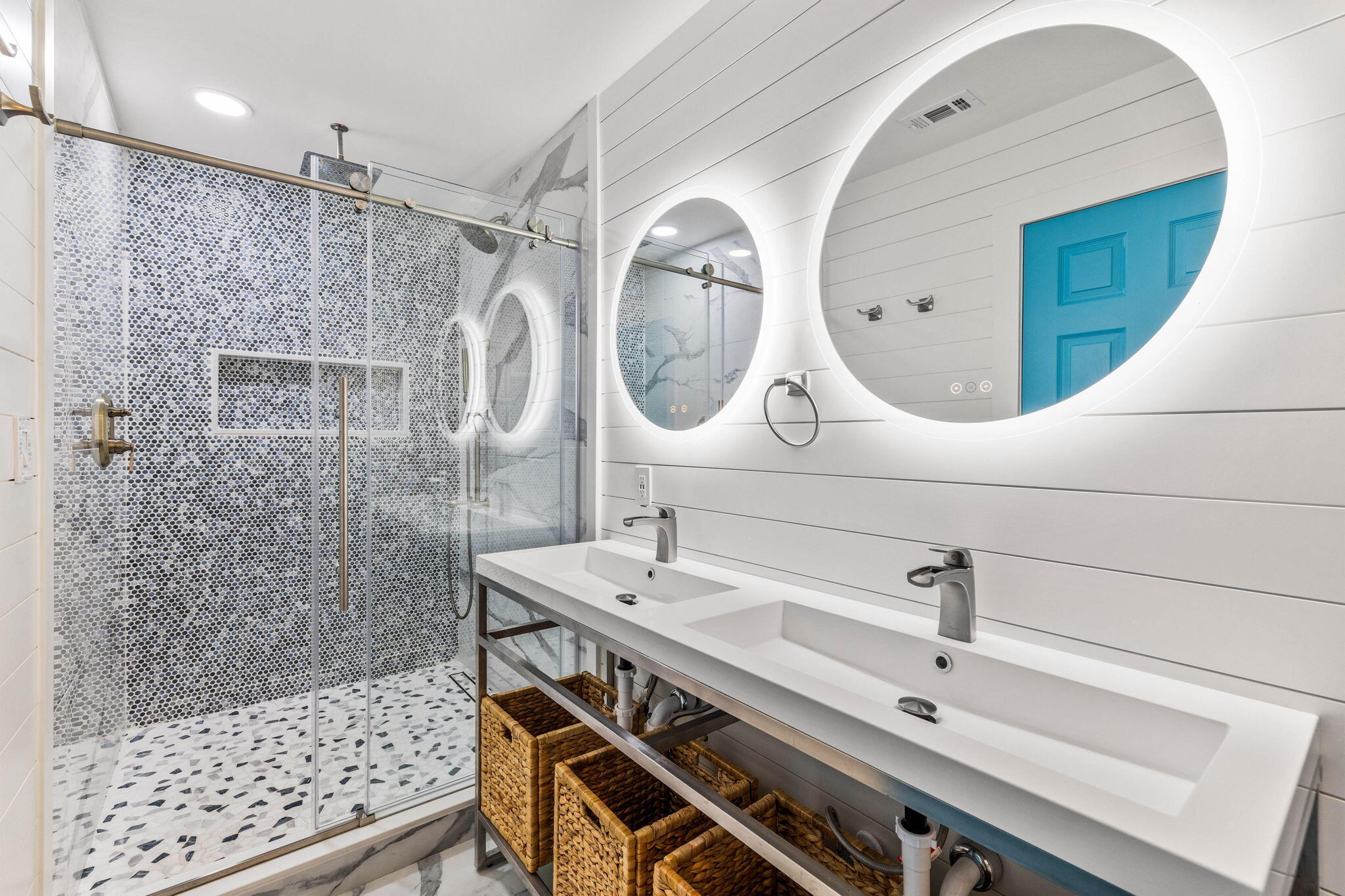 204 Sandstone Street Santa Rosa Beach, FL 32459 - Photo 73 of 80 a bathroom with a sink a mirror and a shower