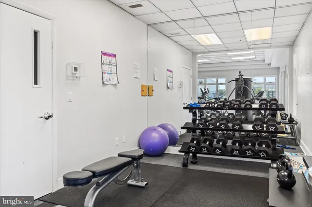 a view of a room with gym equipment