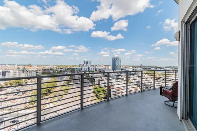 a view of a city and tall buildings