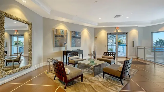 a view of a building with a garden