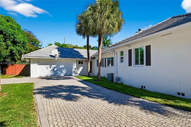 a view of a garden with a palm tree