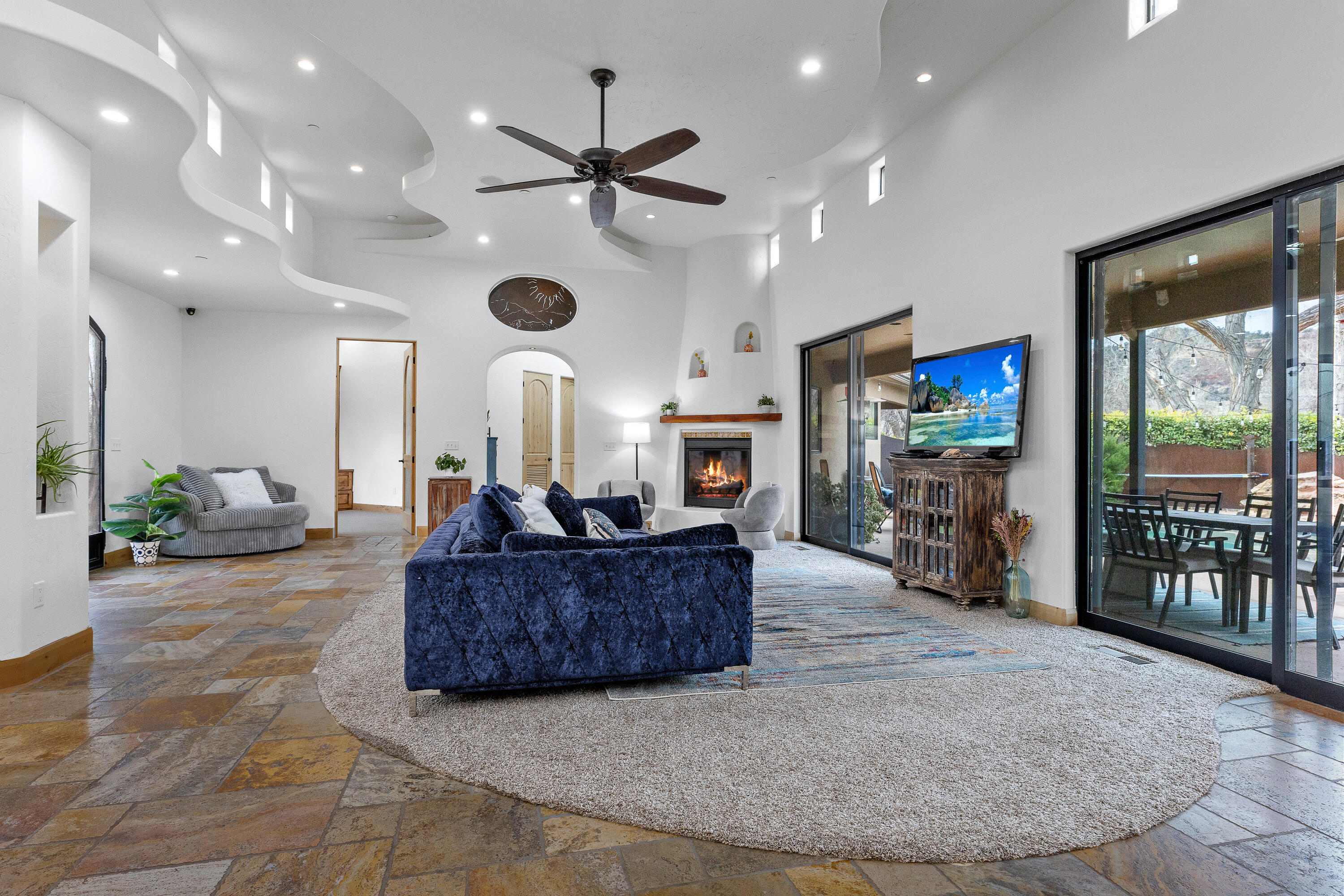 98 South Bridge Road Rockville, UT 84763 - Photo 12 of 80 Living Room - Double Sliding Glass Doors to Pool Patio