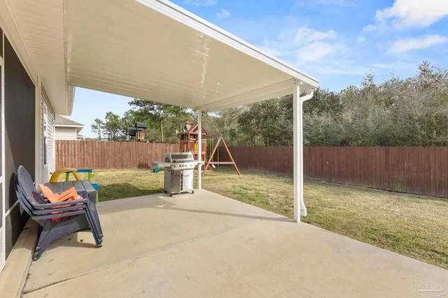 a garden view with a seating space