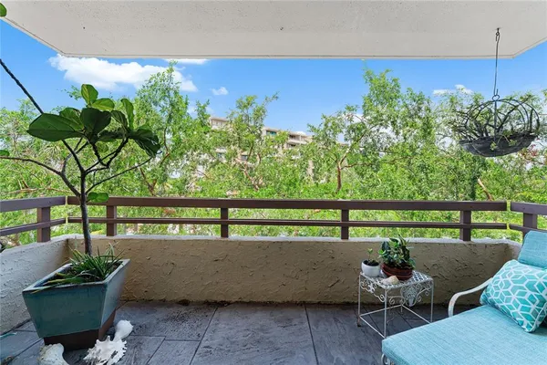 a view of a bench in the balcony