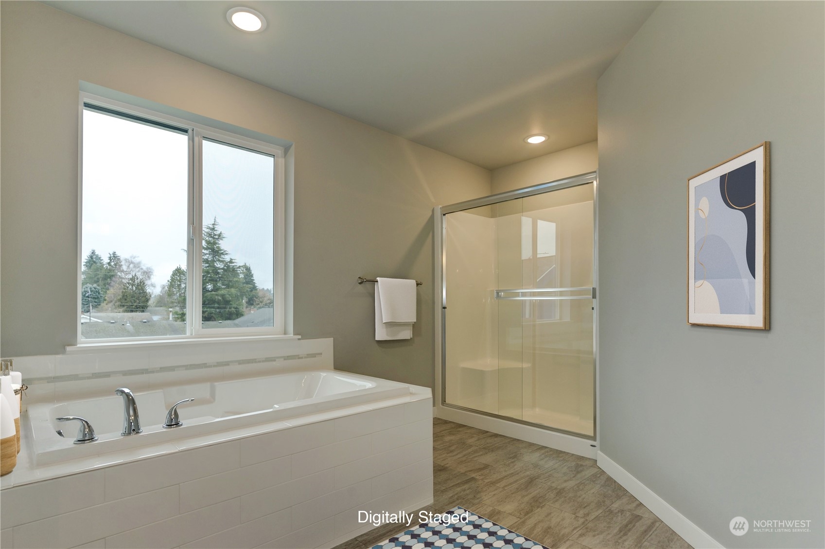 3284 Prill Road Centralia, WA 98531 - Photo 9 of 18 a bathroom with a bathtub and a shower