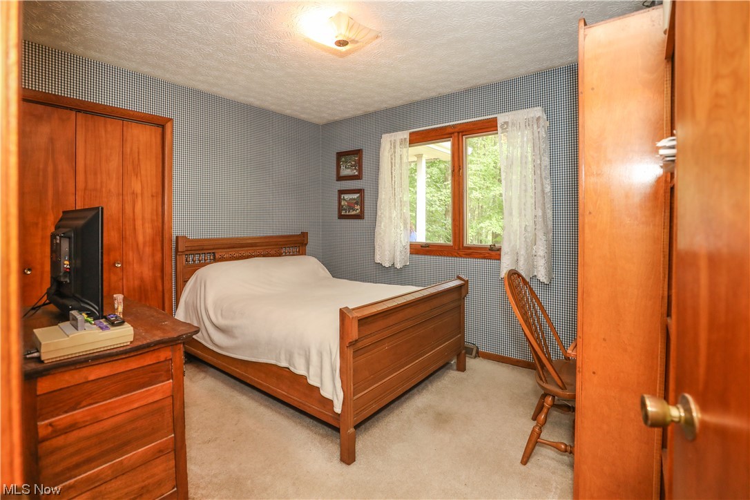 5344 Camp Road Ravenna, OH 44266 - Photo 19 of 30 Bedroom featuring light carpet and a textured ceiling
