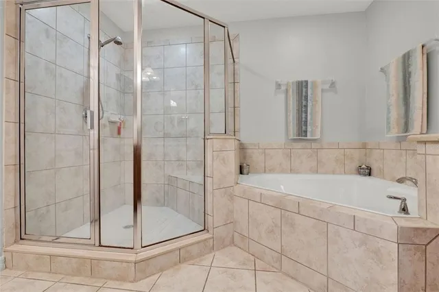 a bathroom with a bathtub and a shower
