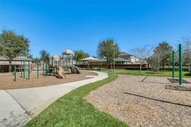 a view of a park with slides