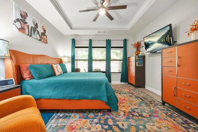 a living room with furniture and a window