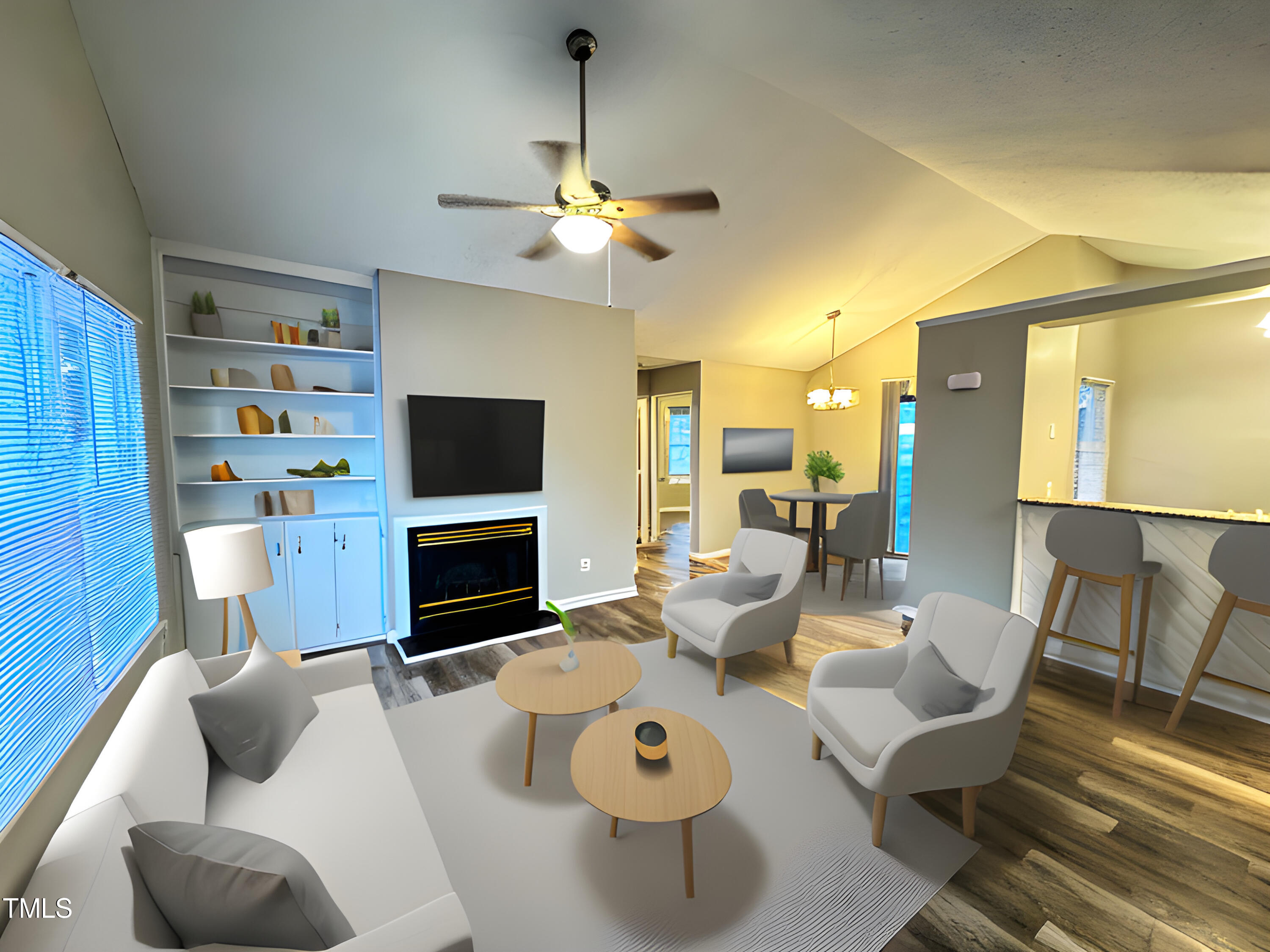 456 Dickens Drive Raleigh, NC 27610 - Photo 2 of 33 a living room with furniture a fireplace and a flat screen tv
