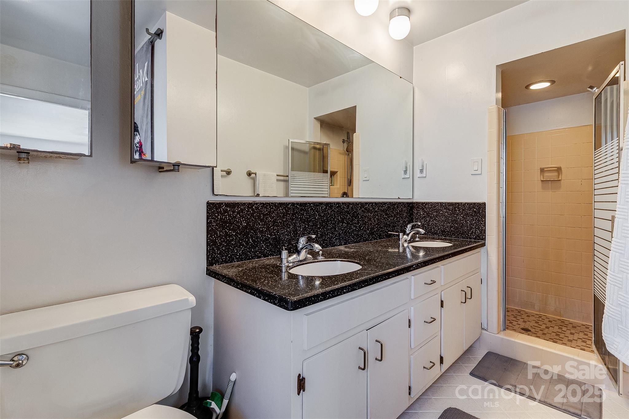 616 Robmont Road Charlotte, NC 28270 - Photo 23 of 38 a bathroom with a granite countertop sink and a mirror