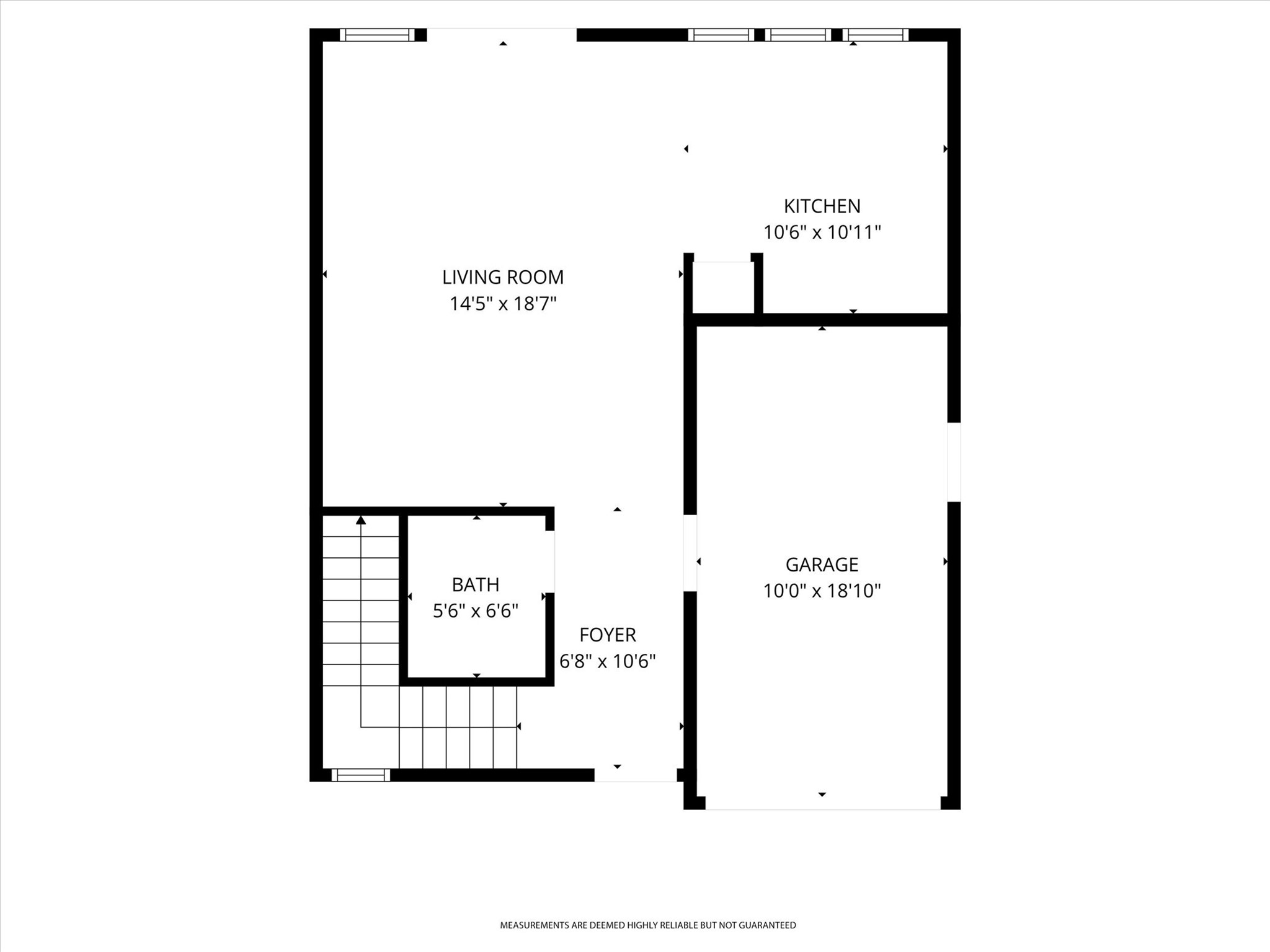 2000 Riverside Farms Road, Unit 8101 Austin, TX 78741 - Photo 40 of 41 This floor plan features a spacious living room (14'5" x 18'7"), a kitchen (10'6" x 10'11"), a garage (10'0" x 18'10"), a foyer (6'8" x 10'6"), and a bathroom (5'6" x 6'6"). Ideal for functional living with convenient access between spaces.