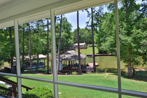a view of a lake from a living room