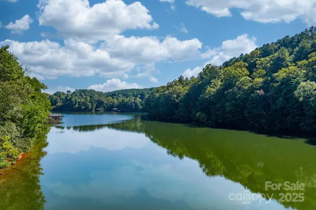 a view of a lake with a city