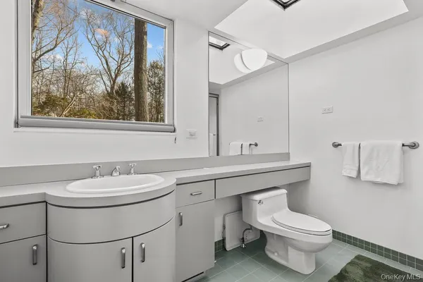 a bathroom with a toilet a sink and a mirror