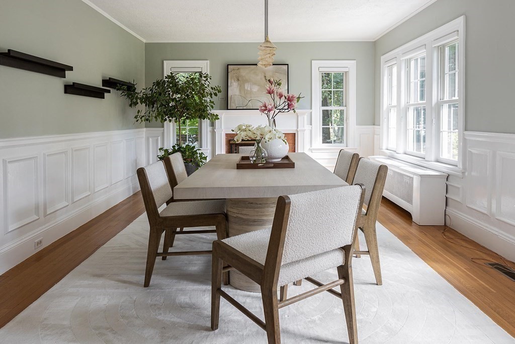 5 Agawam Road Newton, MA 02468 - Photo 7 of 23 a view of a dining room with furniture window and wooden floor