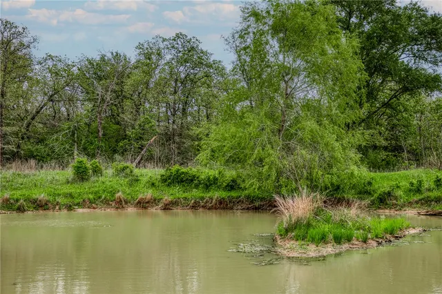 a view of a lake view with houses in the back