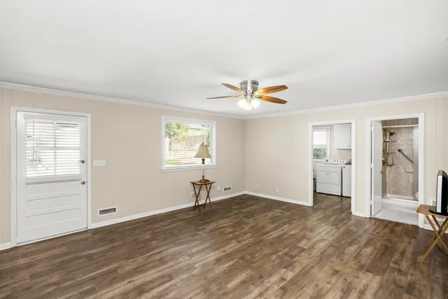 a view of a livingroom with a window