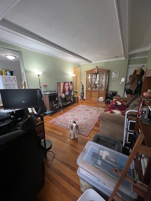 110 Lanark Road, Unit 5 Boston, MA 02135 - Photo 12 of 17 a living room with furniture gym equipment and a flat screen tv