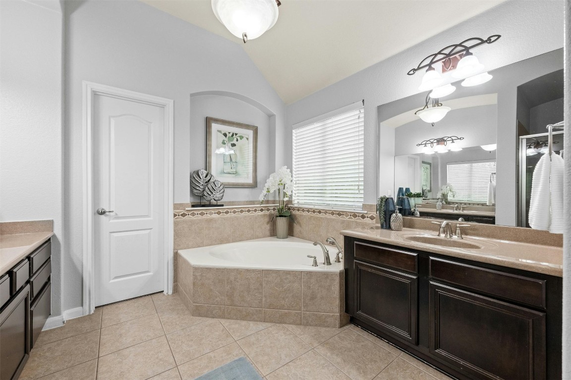 166 Briarpatch Court Austin, TX 78737 - Photo 15 of 40 a bathroom with a tub a sink and mirror