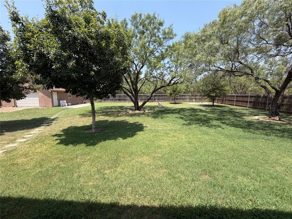 313 East River Oaks Road Early, TX 76802 - Photo 26 of 34 Expansive backyard featuring a lush lawn, mature trees, and a full perimeter fence