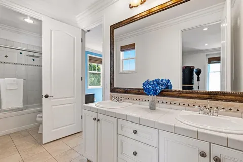 a roof deck with couches and potted plants