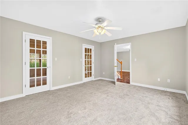 a view of a room with racks on the wall