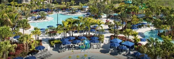 a view of swimming pool with a garden