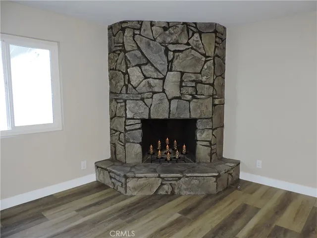 a living room with a fireplace
