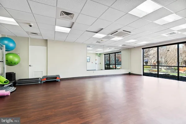 a view of a room with gym equipment