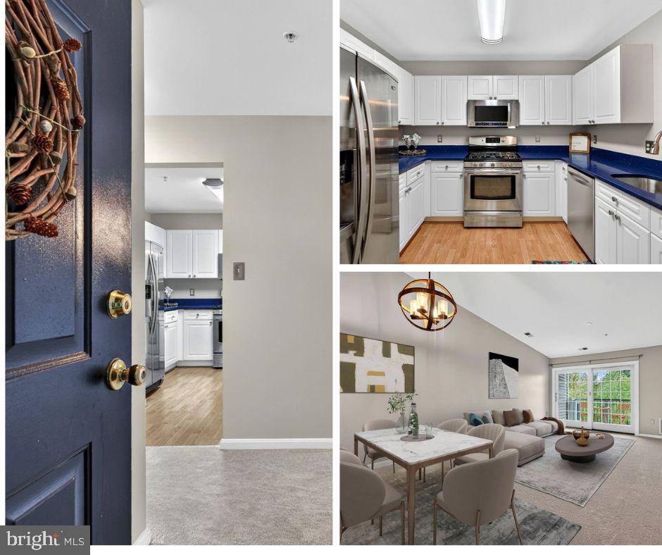 a kitchen with a refrigerator and a stove top oven