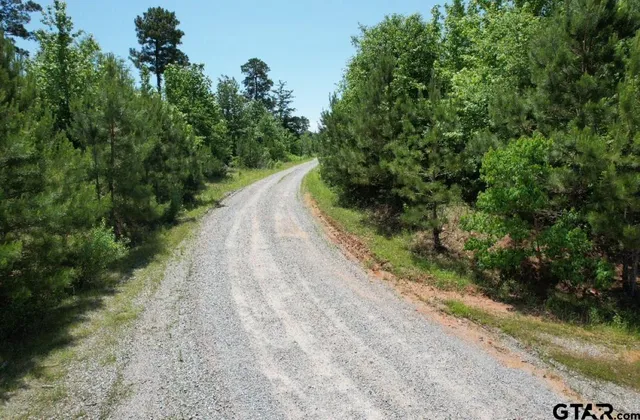 an aerial view of residential house with outdoor space and trees all around