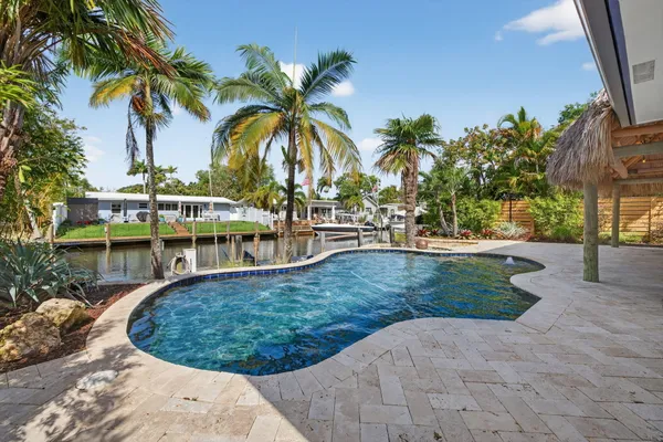 a lake view with a garden