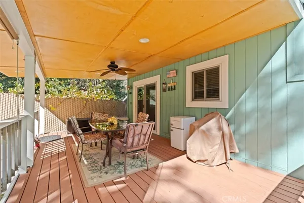a view of a yard with plants and trees
