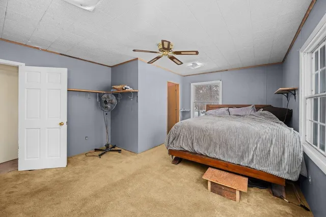 a bedroom with a bed and dresser