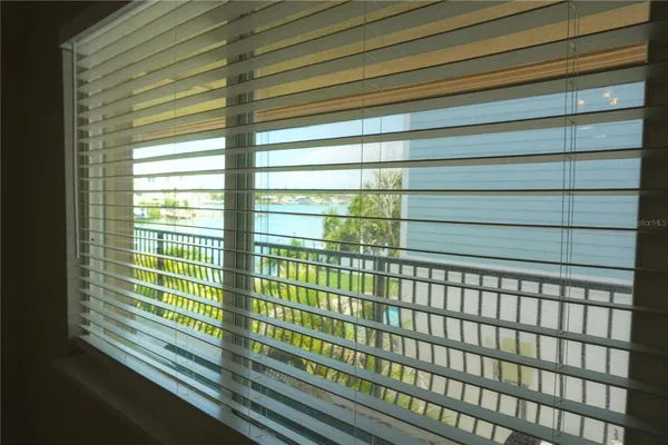 a view of a balcony from a window