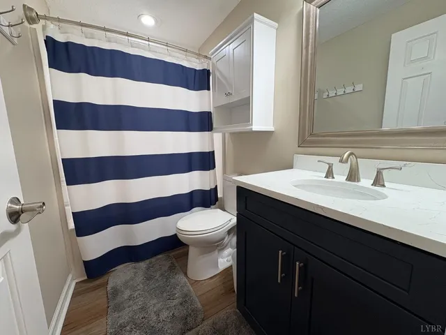 a bathroom with a sink a toilet a shower and a mirror