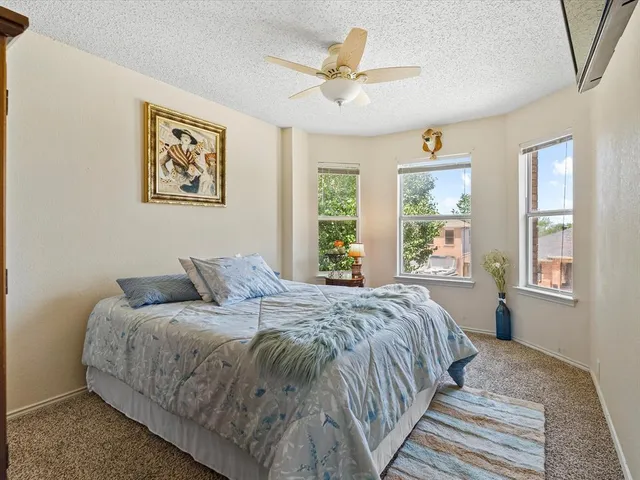 a bedroom with a large bed and a window