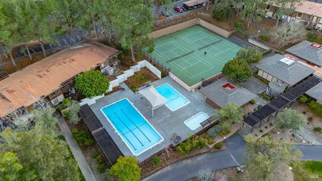 an aerial view of a house