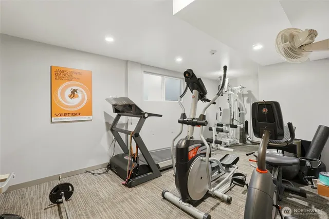 a view of a hallway with a door