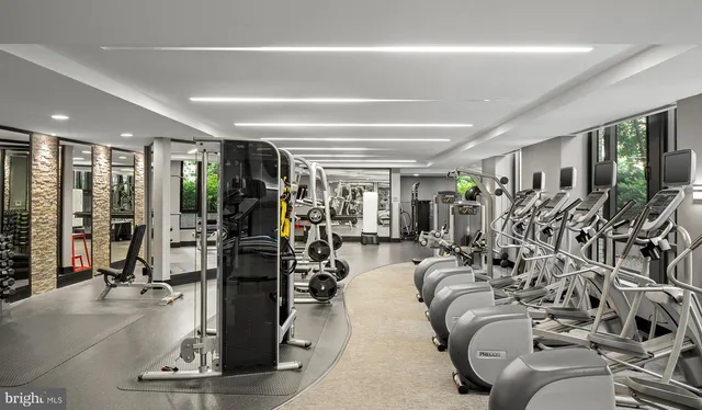 a view of a room with gym equipment