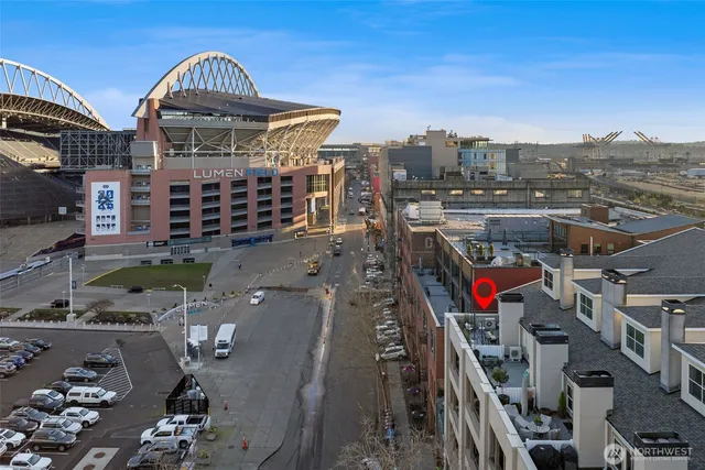 a city view with tall buildings