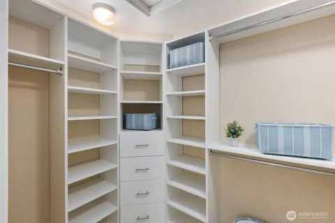 a view of walk in closet with empty racks